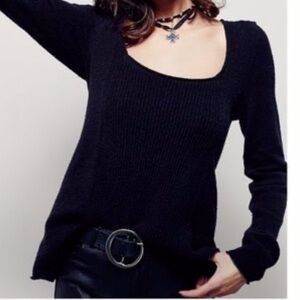 Free People black scoop neck zippered back swing Knit Sweater small